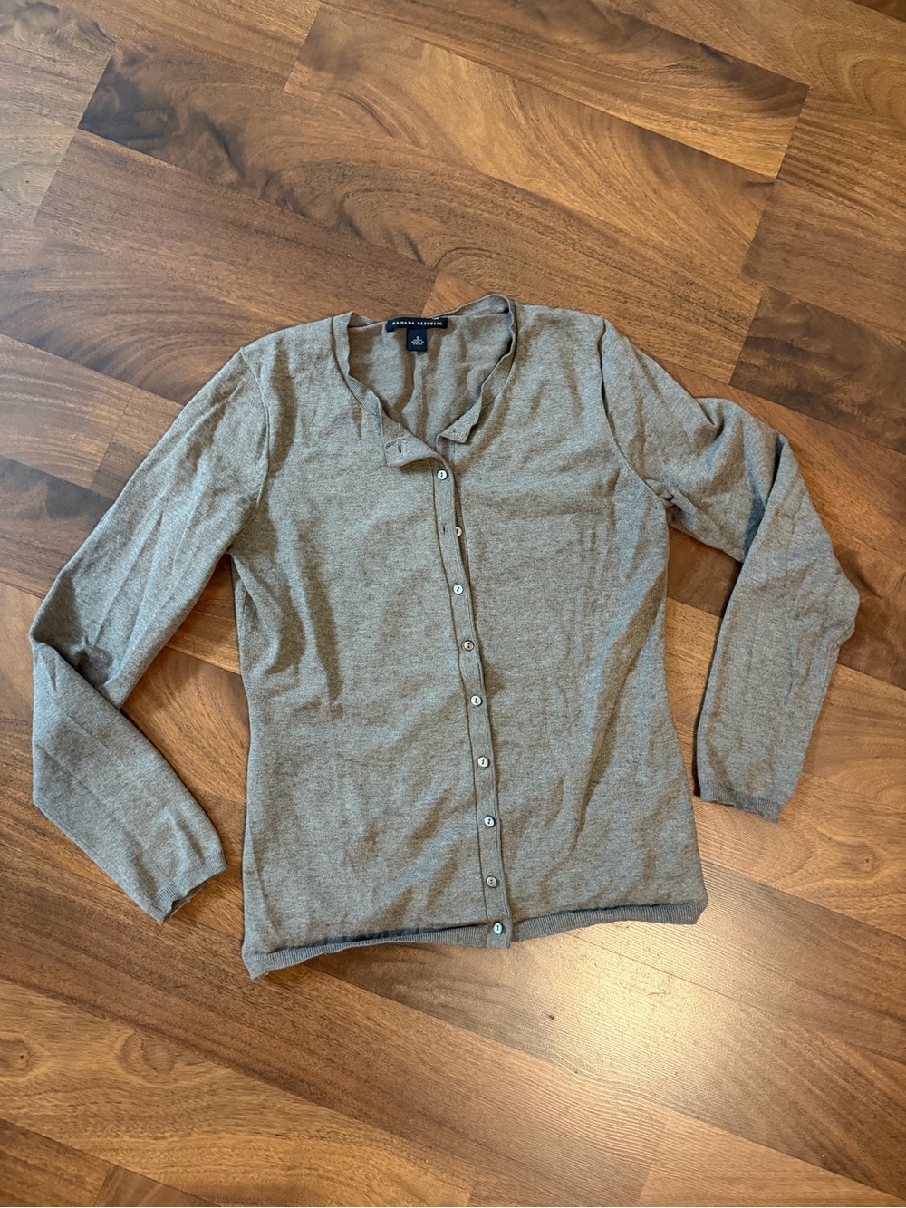 Banana Republic Light Gray Button-Up V-Neck Cardigan